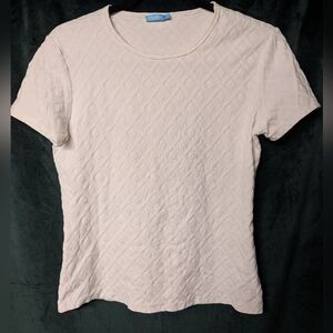 J. McLaughlin Ivory Diamond Pattern Short Sleeve Tee